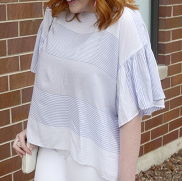 LOFT Flutter Sleeve Striped Blouse Top Medium "C7 - Picture 2 of 6